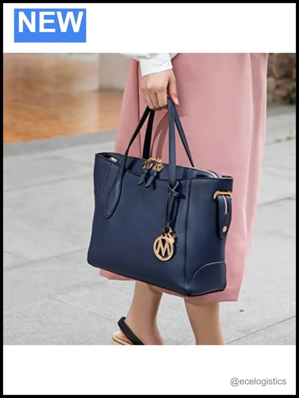 Vegan Leather Tote Bag with Wristlet Wallet, Gold-Tone Hardware, Adjustable